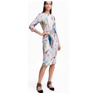 H&M Watercolor Midi Sheath Stretch Dress